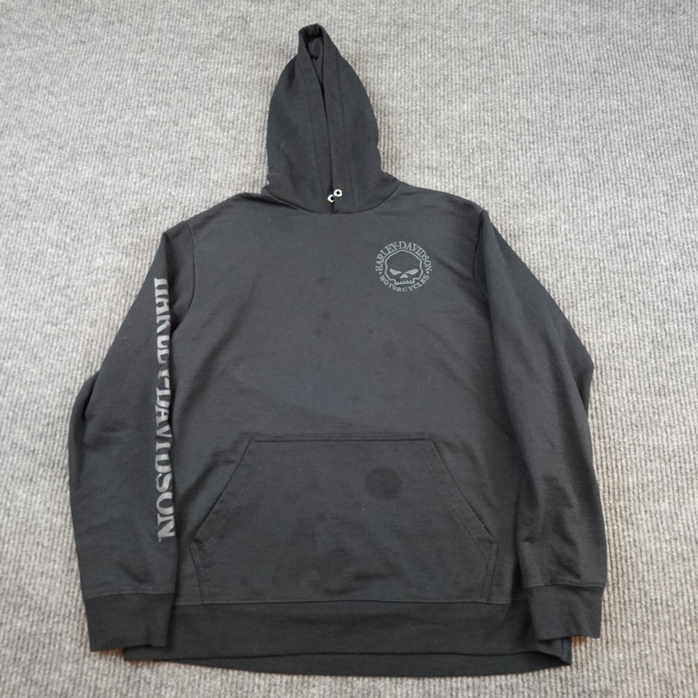 Harley-Davidson Hoodie Mens Large Black Fleece Pullover Skull Graphic Sweatshirt